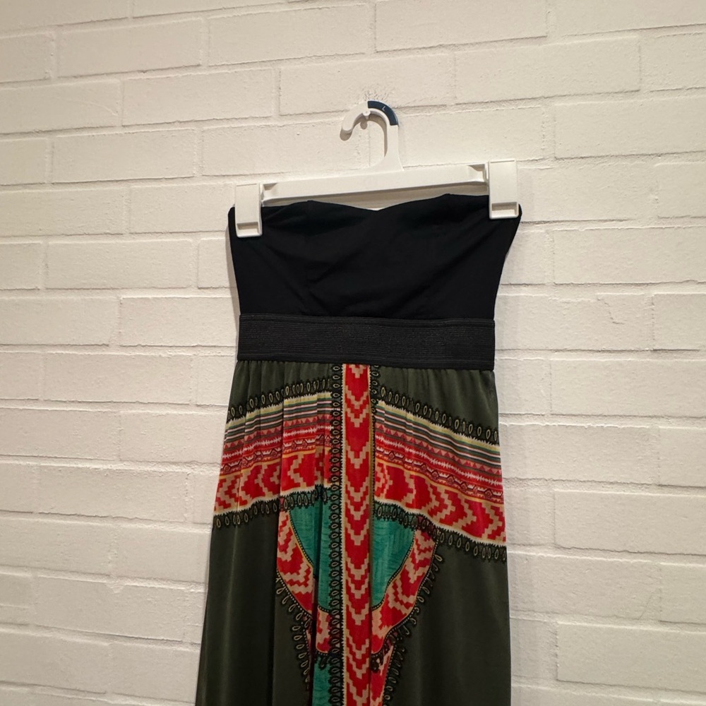 NWT Strapless Black and Multicolor Patterned Dress - Picture 2 of 10
